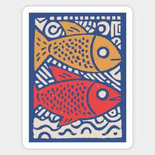 Pisces Zodiac Fish | Two Koi Folk Art Magnet